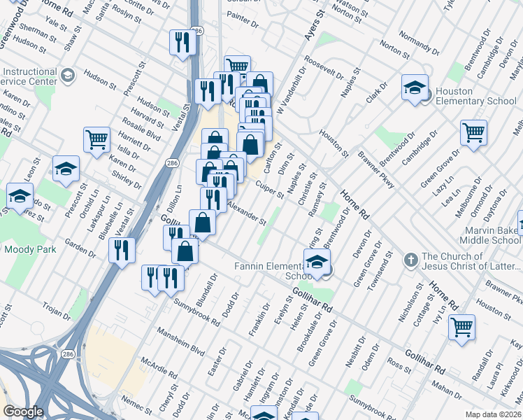 map of restaurants, bars, coffee shops, grocery stores, and more near 4325 Dinn Street in Corpus Christi