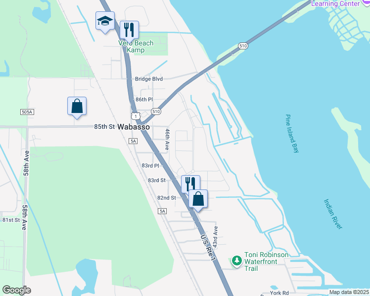 map of restaurants, bars, coffee shops, grocery stores, and more near Unnamed Road in Vero Beach