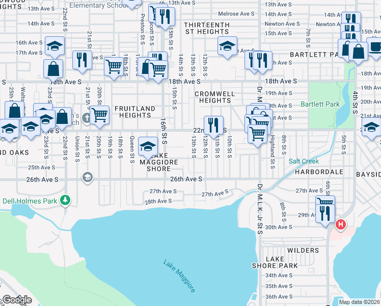 map of restaurants, bars, coffee shops, grocery stores, and more near 1410 23rd Avenue South in St. Petersburg