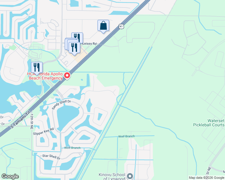 map of restaurants, bars, coffee shops, grocery stores, and more near 5404 Coral Shell Way in Apollo Beach