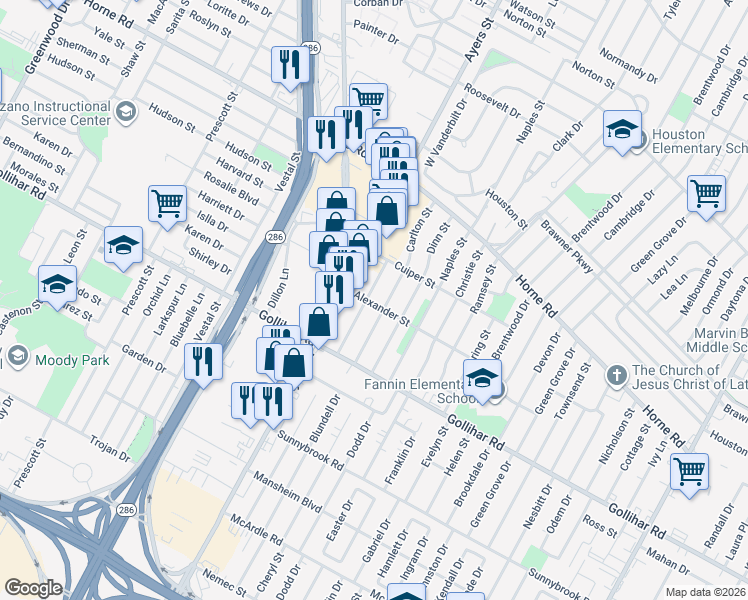 map of restaurants, bars, coffee shops, grocery stores, and more near 4346 Kilgore Street in Corpus Christi