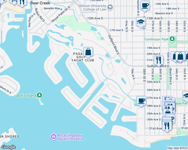 map of restaurants, bars, coffee shops, grocery stores, and more near 6250 Kipps Colony Court South in Gulfport