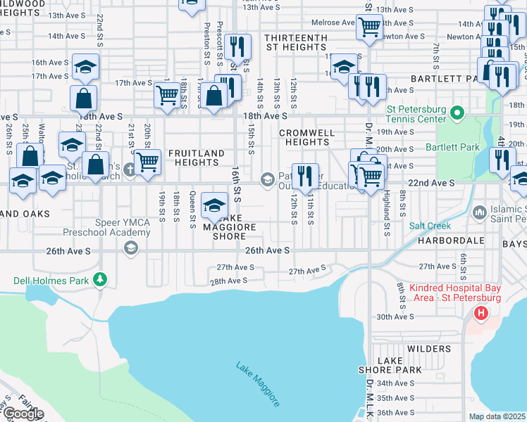 map of restaurants, bars, coffee shops, grocery stores, and more near 1410 23rd Avenue South in St. Petersburg