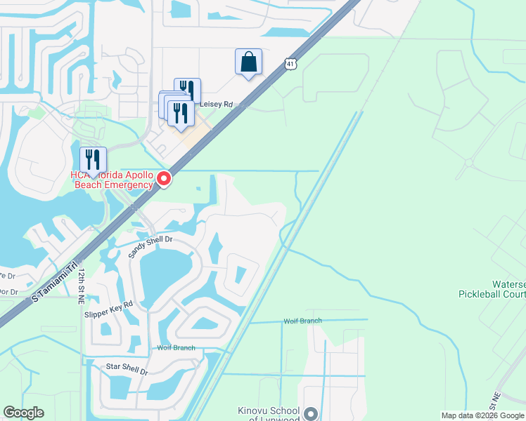 map of restaurants, bars, coffee shops, grocery stores, and more near 316 Royal Bonnet Drive in Apollo Beach