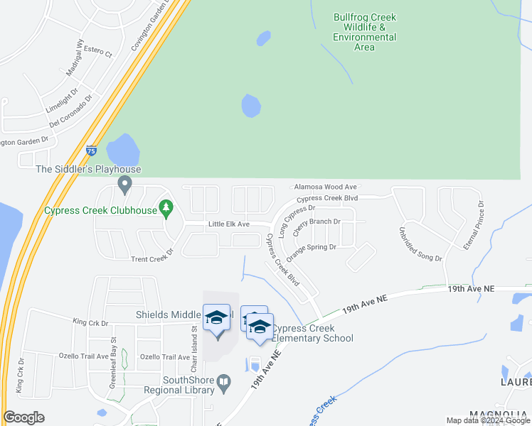 map of restaurants, bars, coffee shops, grocery stores, and more near 7746 Maroon Peak Drive in Sun City Center