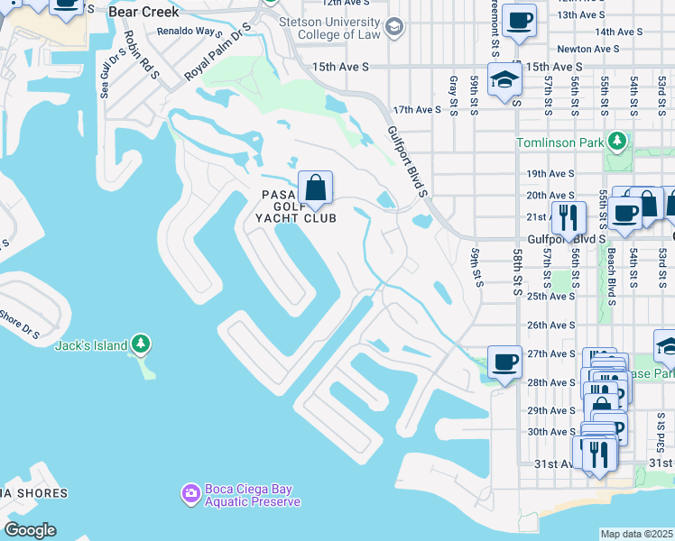 map of restaurants, bars, coffee shops, grocery stores, and more near 6250 Kipps Colony Court South in Gulfport