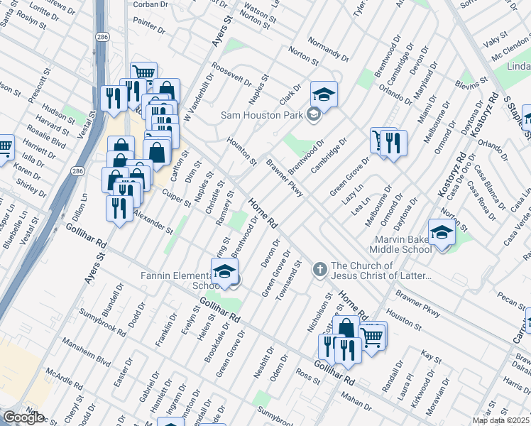 map of restaurants, bars, coffee shops, grocery stores, and more near 4049 Cambridge Drive in Corpus Christi