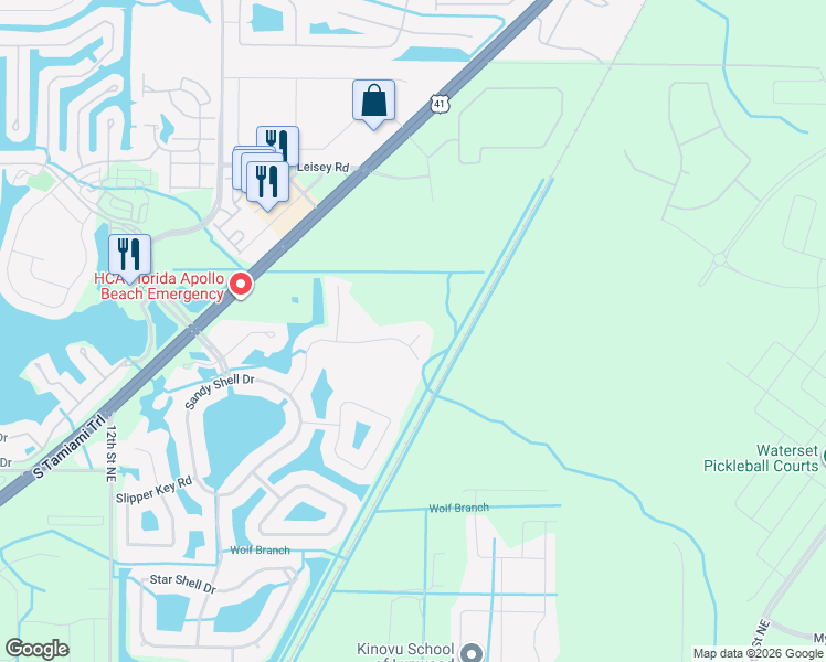 map of restaurants, bars, coffee shops, grocery stores, and more near 5404 Coral Shell Way in Apollo Beach