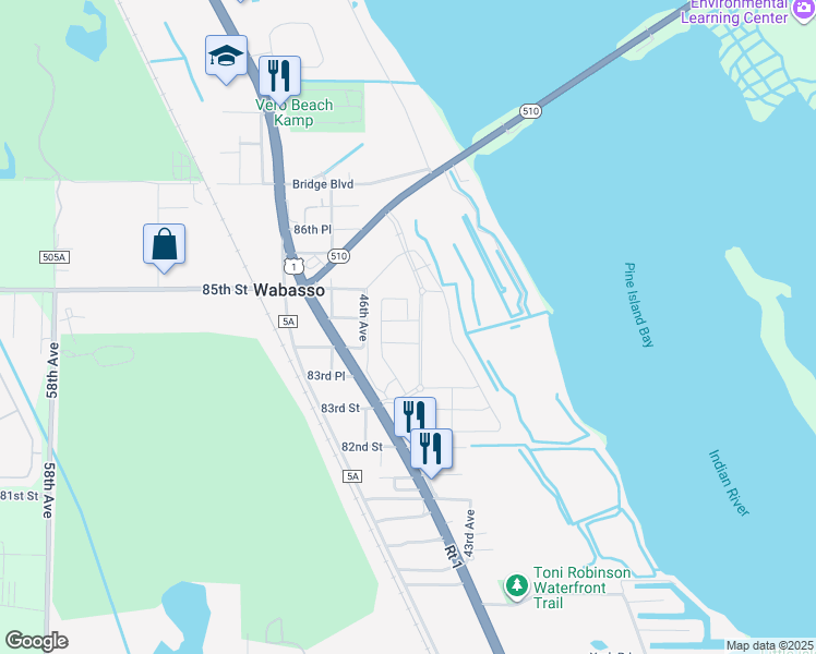 map of restaurants, bars, coffee shops, grocery stores, and more near Unnamed Road in Vero Beach