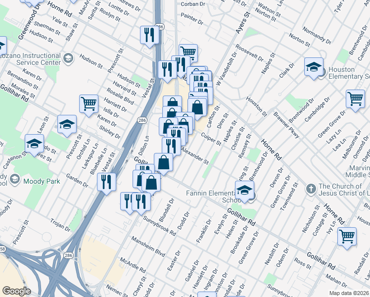 map of restaurants, bars, coffee shops, grocery stores, and more near 4346 Kilgore Street in Corpus Christi