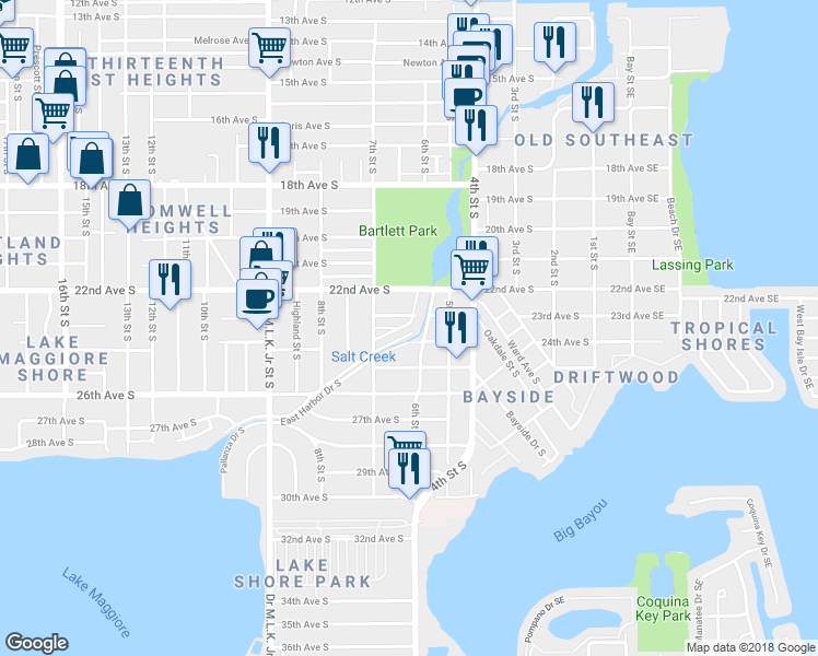map of restaurants, bars, coffee shops, grocery stores, and more near 615 West Harbor Dr S in St Petersburg