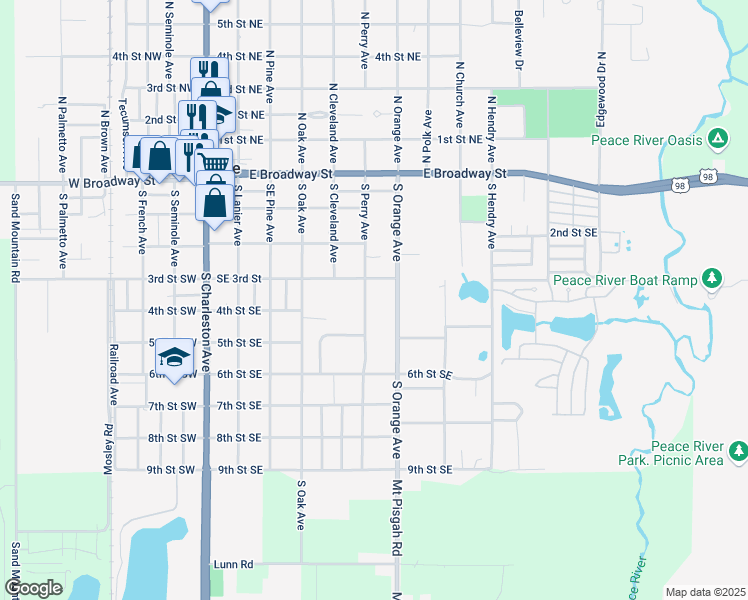map of restaurants, bars, coffee shops, grocery stores, and more near 322 South Perry Avenue in Fort Meade