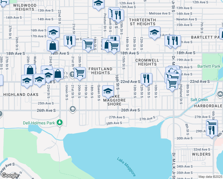 map of restaurants, bars, coffee shops, grocery stores, and more near 2243 Trelain Drive South in St. Petersburg