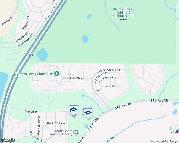 map of restaurants, bars, coffee shops, grocery stores, and more near 15416 Shoal Haven Place in Ruskin