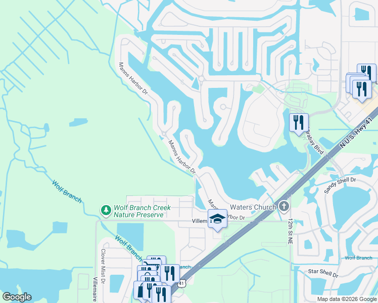 map of restaurants, bars, coffee shops, grocery stores, and more near 5318 Loon Nest Court in Apollo Beach
