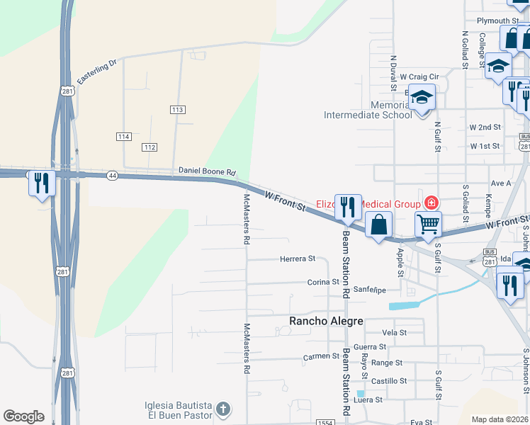 map of restaurants, bars, coffee shops, grocery stores, and more near 324 McMasters Road in Alice