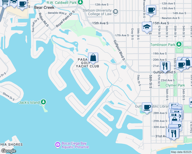map of restaurants, bars, coffee shops, grocery stores, and more near 6260 Kipps Colony Court South in Gulfport