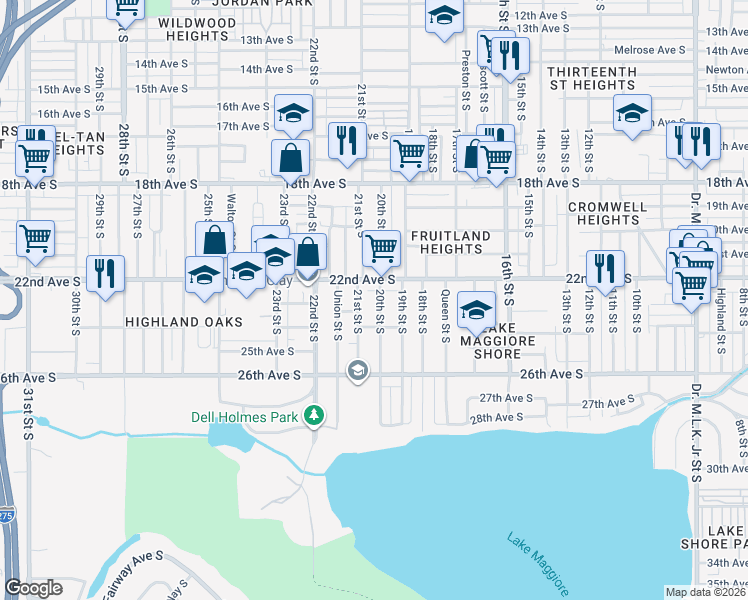 map of restaurants, bars, coffee shops, grocery stores, and more near 2235 20th Street South in St. Petersburg