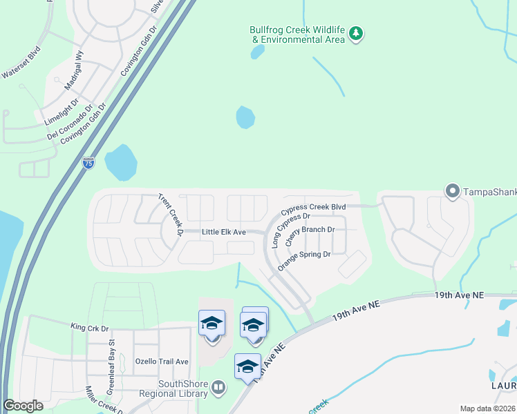 map of restaurants, bars, coffee shops, grocery stores, and more near 15412 Shoal Haven Place in Ruskin