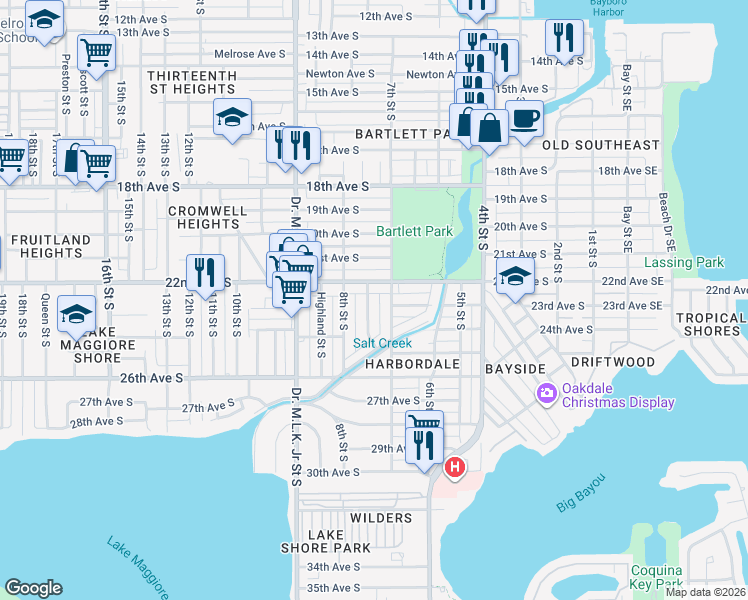 map of restaurants, bars, coffee shops, grocery stores, and more near 701 22nd Avenue South in St. Petersburg