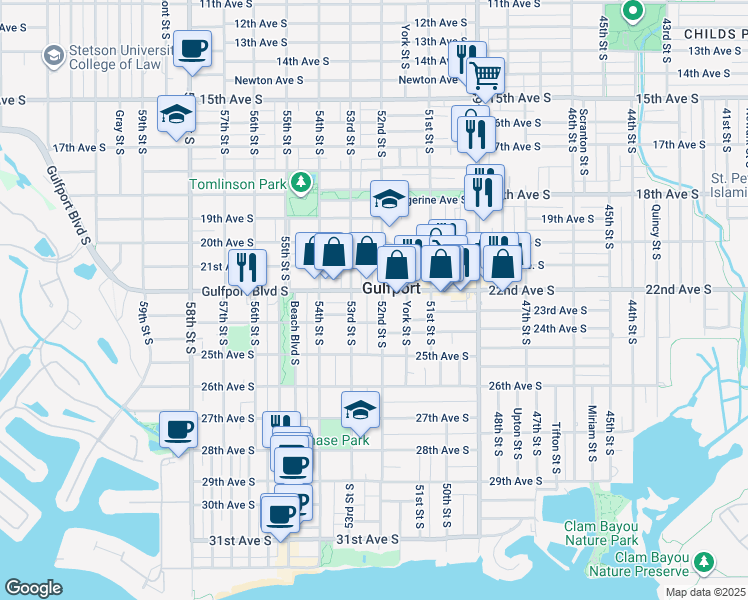 map of restaurants, bars, coffee shops, grocery stores, and more near in Gulfport