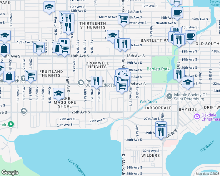 map of restaurants, bars, coffee shops, grocery stores, and more near 959 22nd Avenue South in St. Petersburg