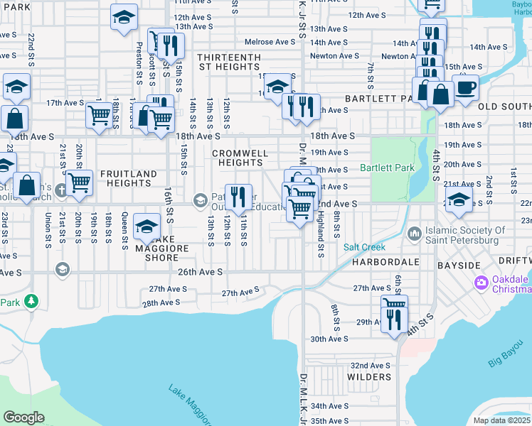 map of restaurants, bars, coffee shops, grocery stores, and more near 959 22nd Avenue South in St. Petersburg