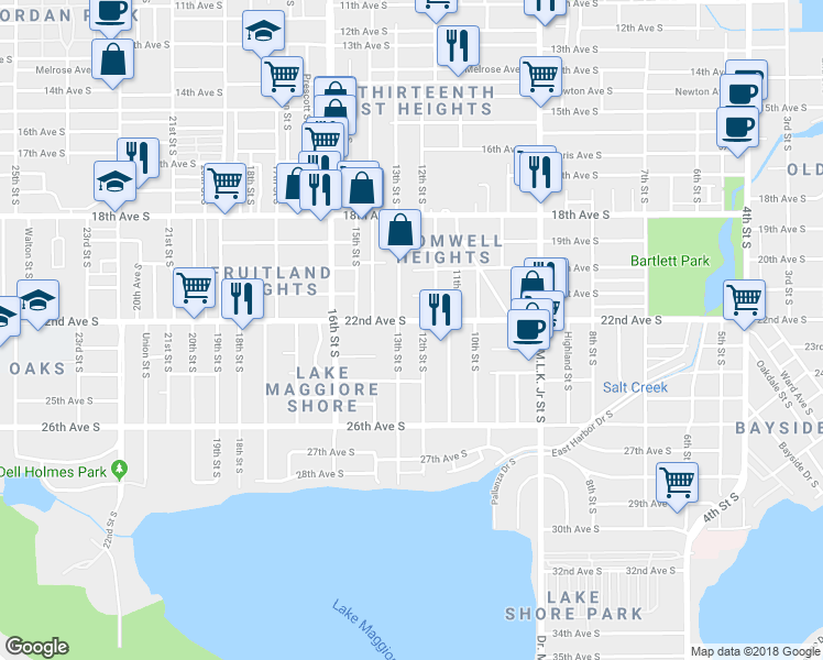 map of restaurants, bars, coffee shops, grocery stores, and more near 1247 22nd Avenue South in St. Petersburg