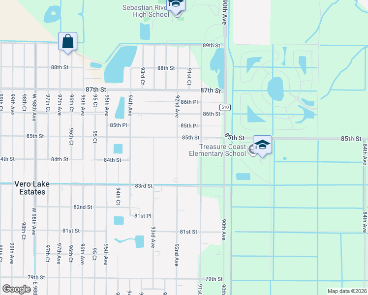 map of restaurants, bars, coffee shops, grocery stores, and more near 8465 92nd Avenue in Vero Beach