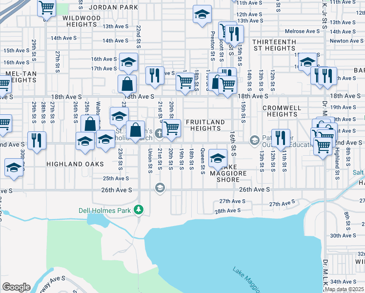 map of restaurants, bars, coffee shops, grocery stores, and more near 1830 19th Street South in St. Petersburg