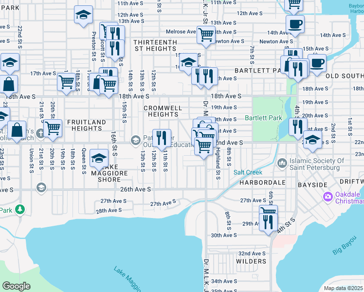 map of restaurants, bars, coffee shops, grocery stores, and more near 959 22nd Avenue South in St. Petersburg