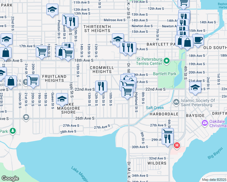 map of restaurants, bars, coffee shops, grocery stores, and more near 959 22nd Avenue South in St. Petersburg
