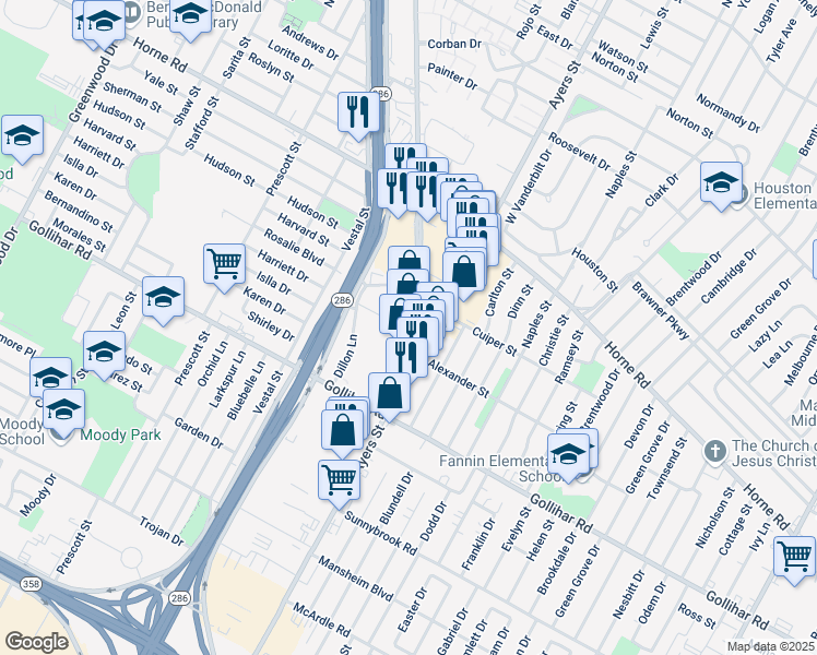 map of restaurants, bars, coffee shops, grocery stores, and more near 4343 South Port Avenue in Corpus Christi
