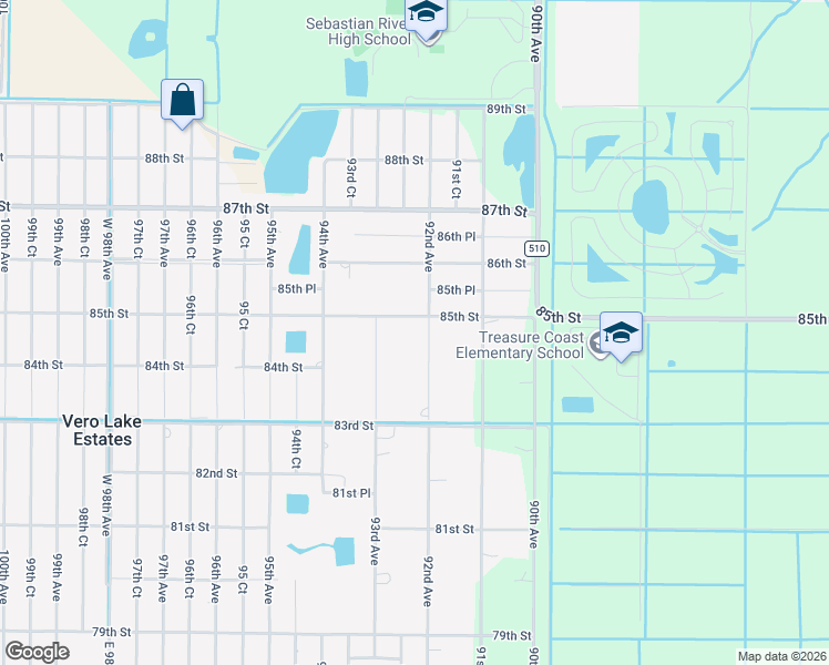 map of restaurants, bars, coffee shops, grocery stores, and more near 8465 92nd Avenue in Vero Beach