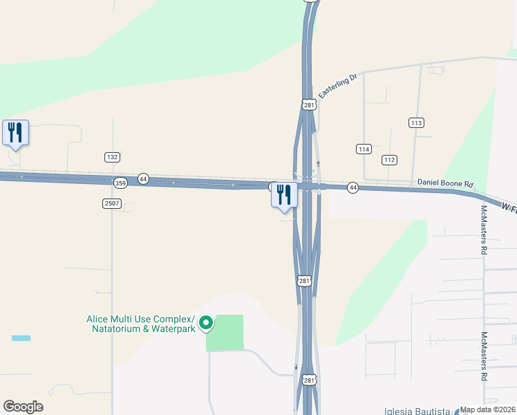 map of restaurants, bars, coffee shops, grocery stores, and more near 2822-2932 Texas 359 in Alice