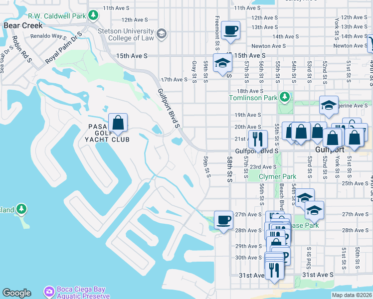 map of restaurants, bars, coffee shops, grocery stores, and more near 2121 Premier Drive South in Gulfport