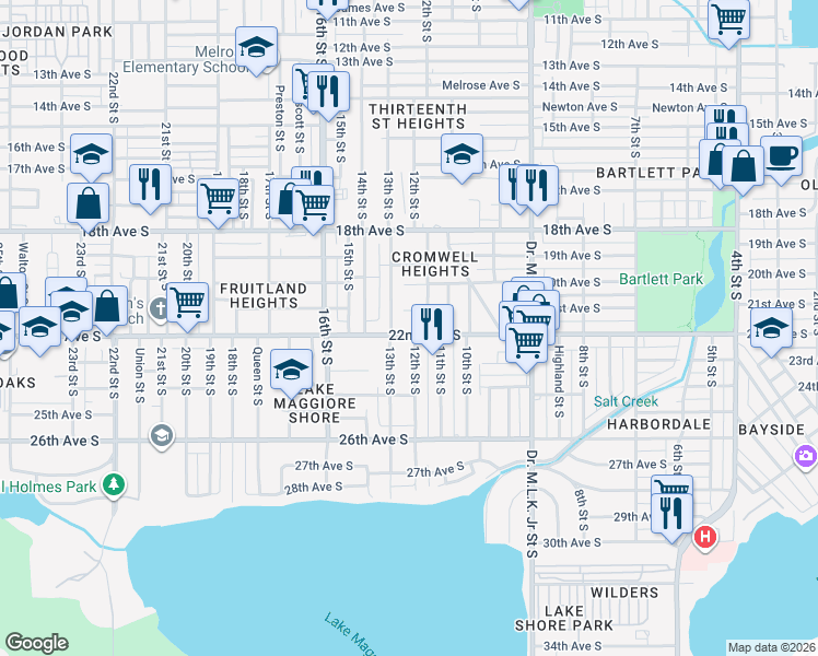 map of restaurants, bars, coffee shops, grocery stores, and more near 1247 22nd Avenue South in St. Petersburg