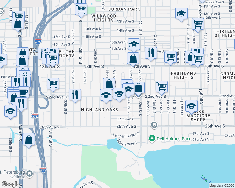 map of restaurants, bars, coffee shops, grocery stores, and more near in St. Petersburg