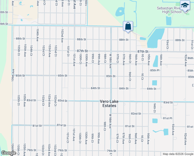 map of restaurants, bars, coffee shops, grocery stores, and more near 8466 99th Court in Vero Beach