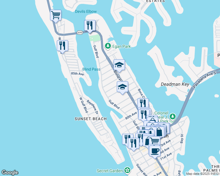 map of restaurants, bars, coffee shops, grocery stores, and more near 463 85th Avenue in St. Pete Beach