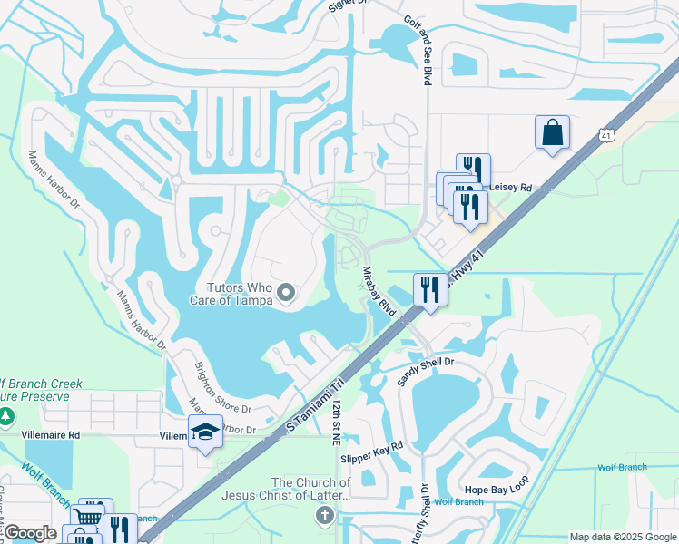 map of restaurants, bars, coffee shops, grocery stores, and more near 5409 Cafrey Place in Apollo Beach