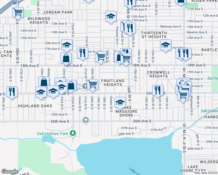 map of restaurants, bars, coffee shops, grocery stores, and more near 1726 21st Avenue South in St. Petersburg
