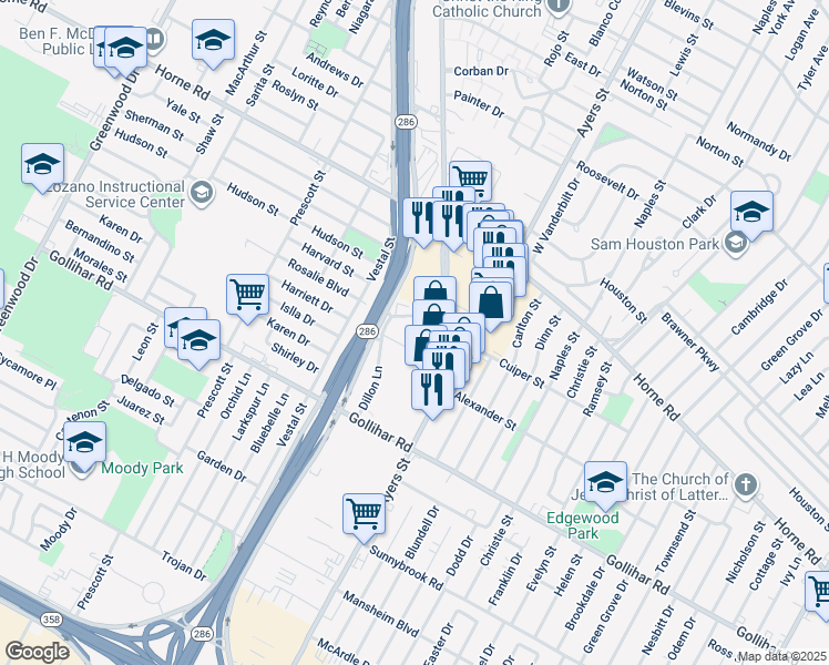 map of restaurants, bars, coffee shops, grocery stores, and more near 4343 South Port Avenue in Corpus Christi