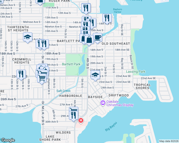 map of restaurants, bars, coffee shops, grocery stores, and more near 2108 4th Street South in St. Petersburg