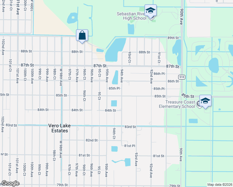 map of restaurants, bars, coffee shops, grocery stores, and more near 8465 94th Avenue in Vero Beach