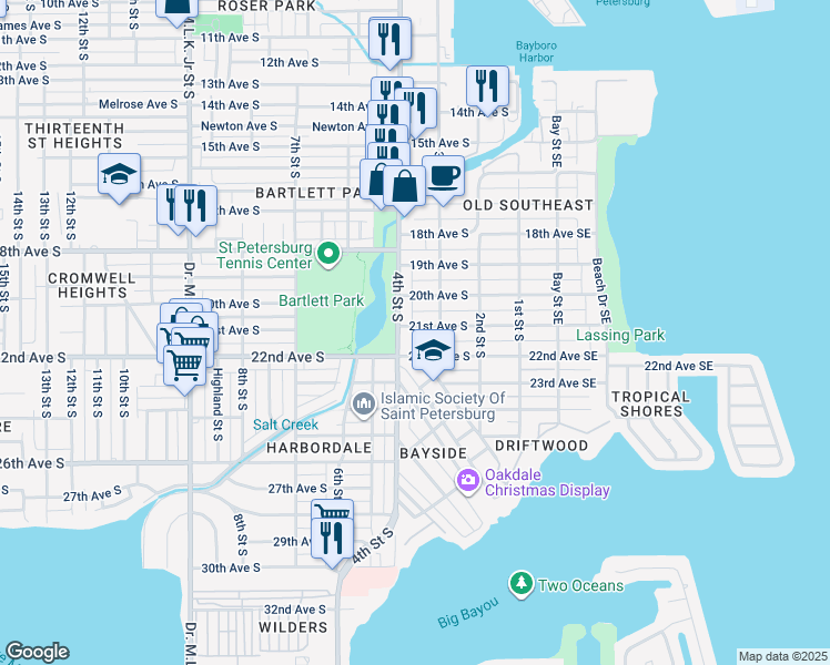 map of restaurants, bars, coffee shops, grocery stores, and more near 344 20th Avenue South in St. Petersburg
