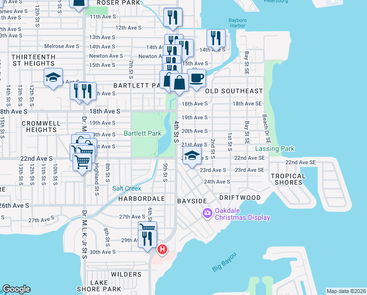 map of restaurants, bars, coffee shops, grocery stores, and more near 344 20th Avenue South in St. Petersburg