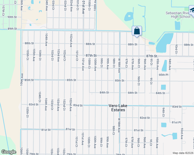 map of restaurants, bars, coffee shops, grocery stores, and more near 8526 100th Avenue in Vero Beach
