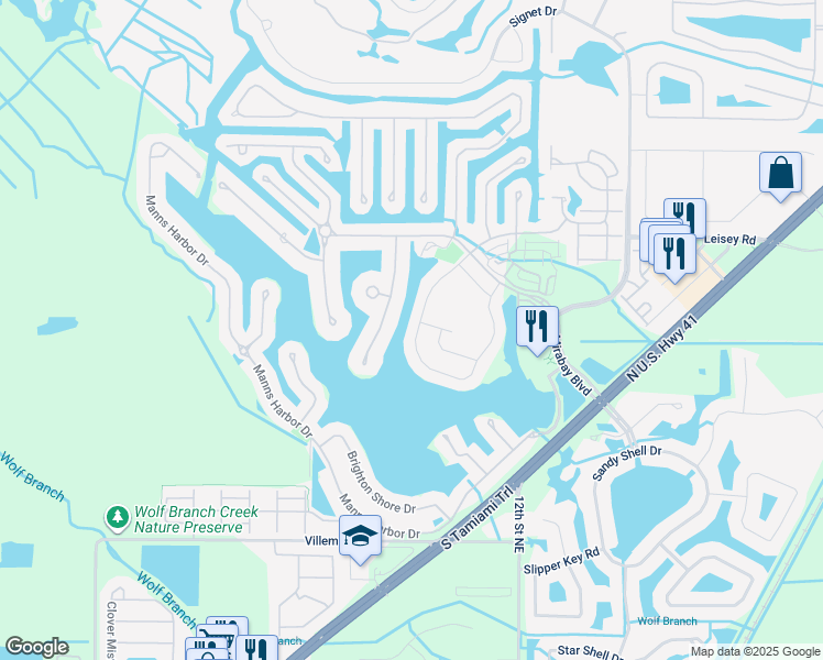 map of restaurants, bars, coffee shops, grocery stores, and more near 5421 Merritt Island Drive in Apollo Beach