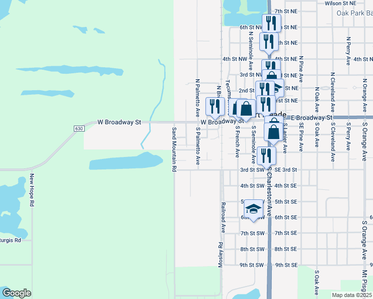 map of restaurants, bars, coffee shops, grocery stores, and more near 111 South Bloxham Avenue in Fort Meade